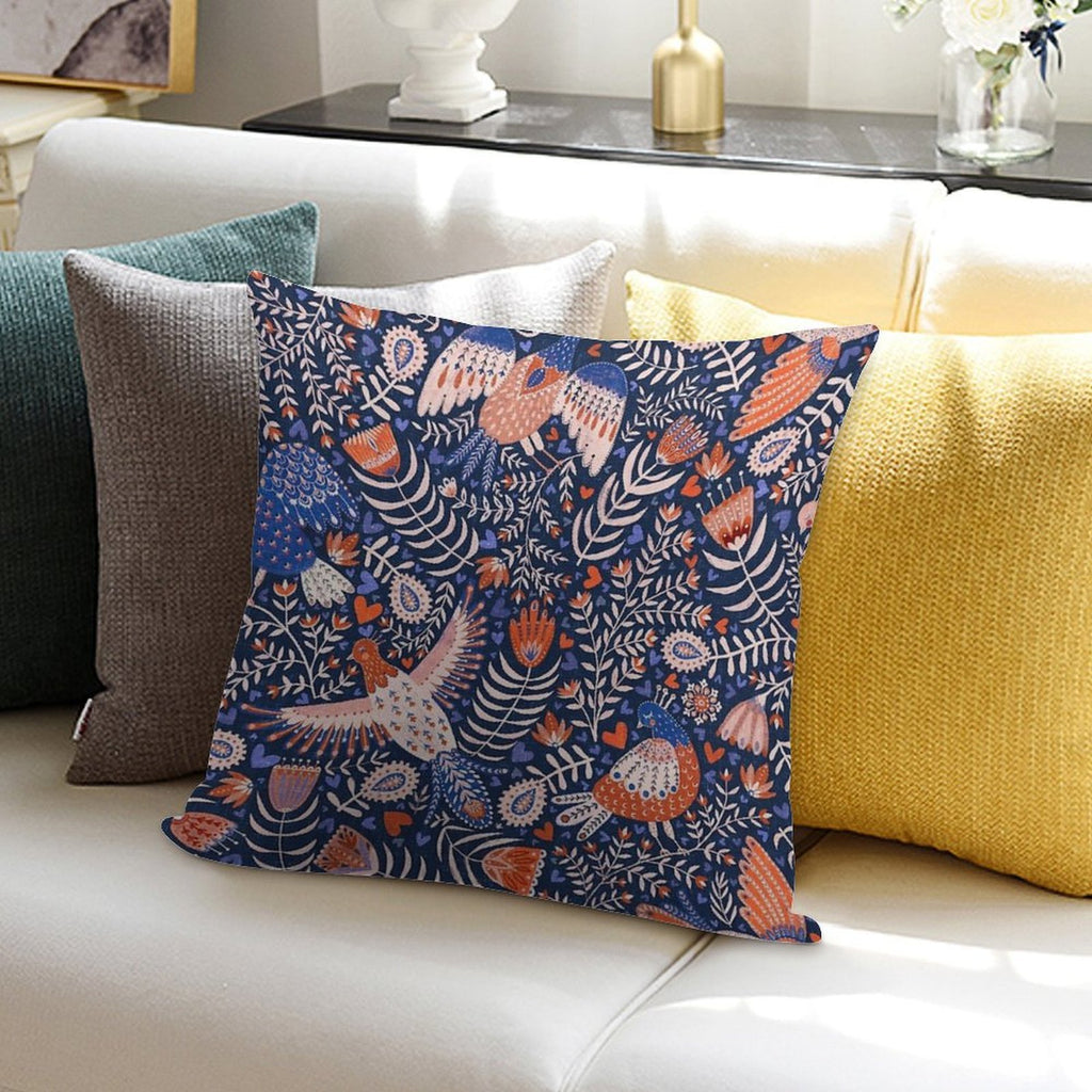 Swedish Folk Art Birds on Dark Blue Soft Warmth Comfort Throw Pillow