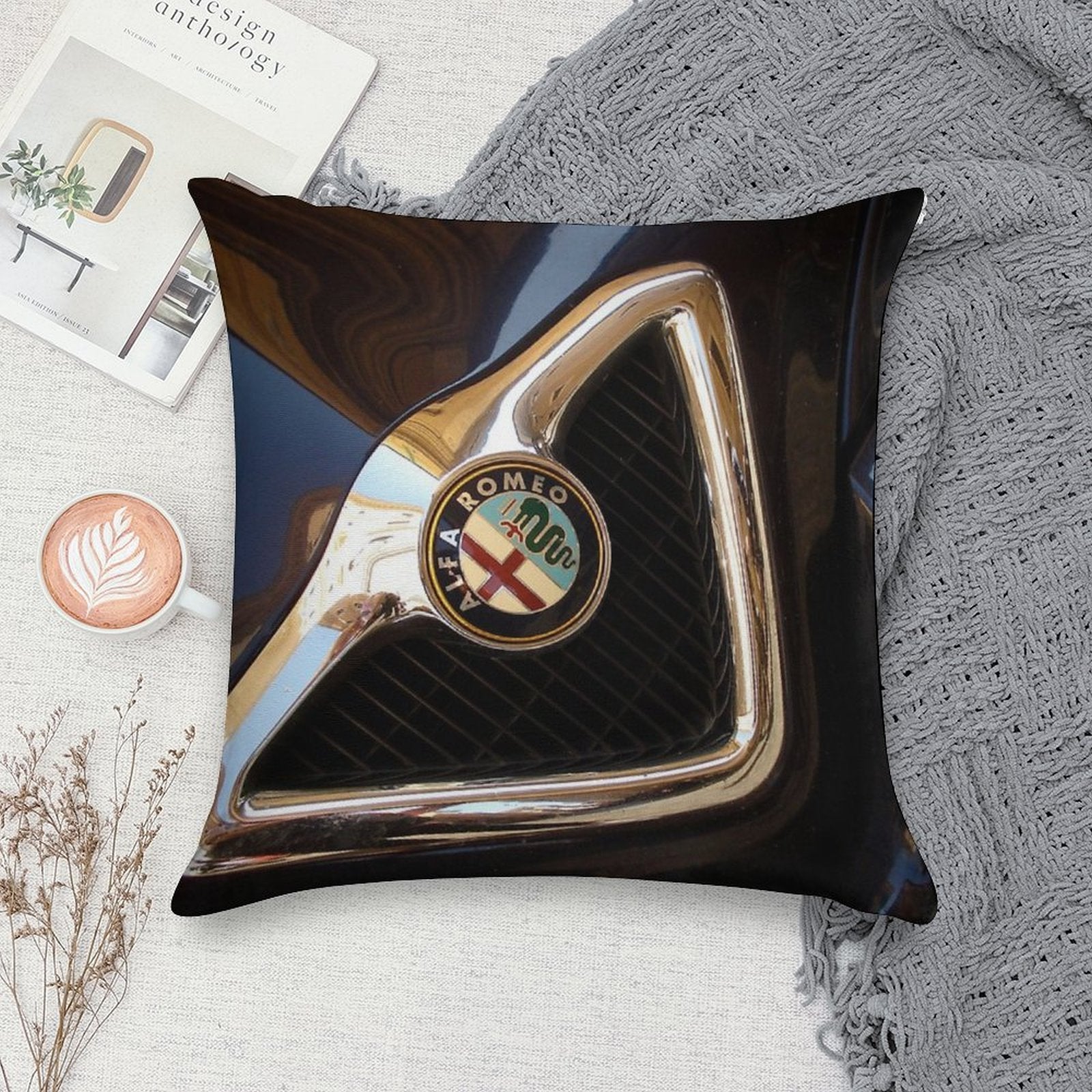 Alpha Romeo Hood Ornament Soft Short Plush Fabric Throw Pillow