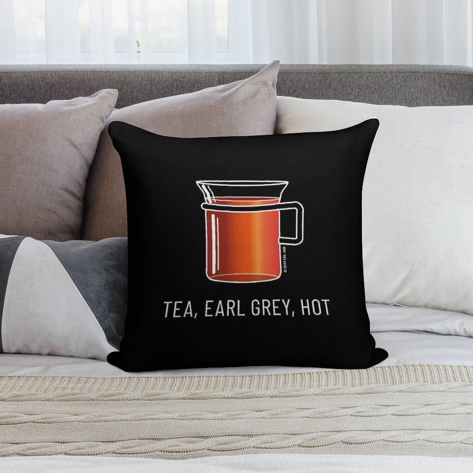 Tea, Earl Grey, Hot - Captain Picard, Star Trek TNG, (dark Backgrounds) Soft High-Density Material Throw Pillow