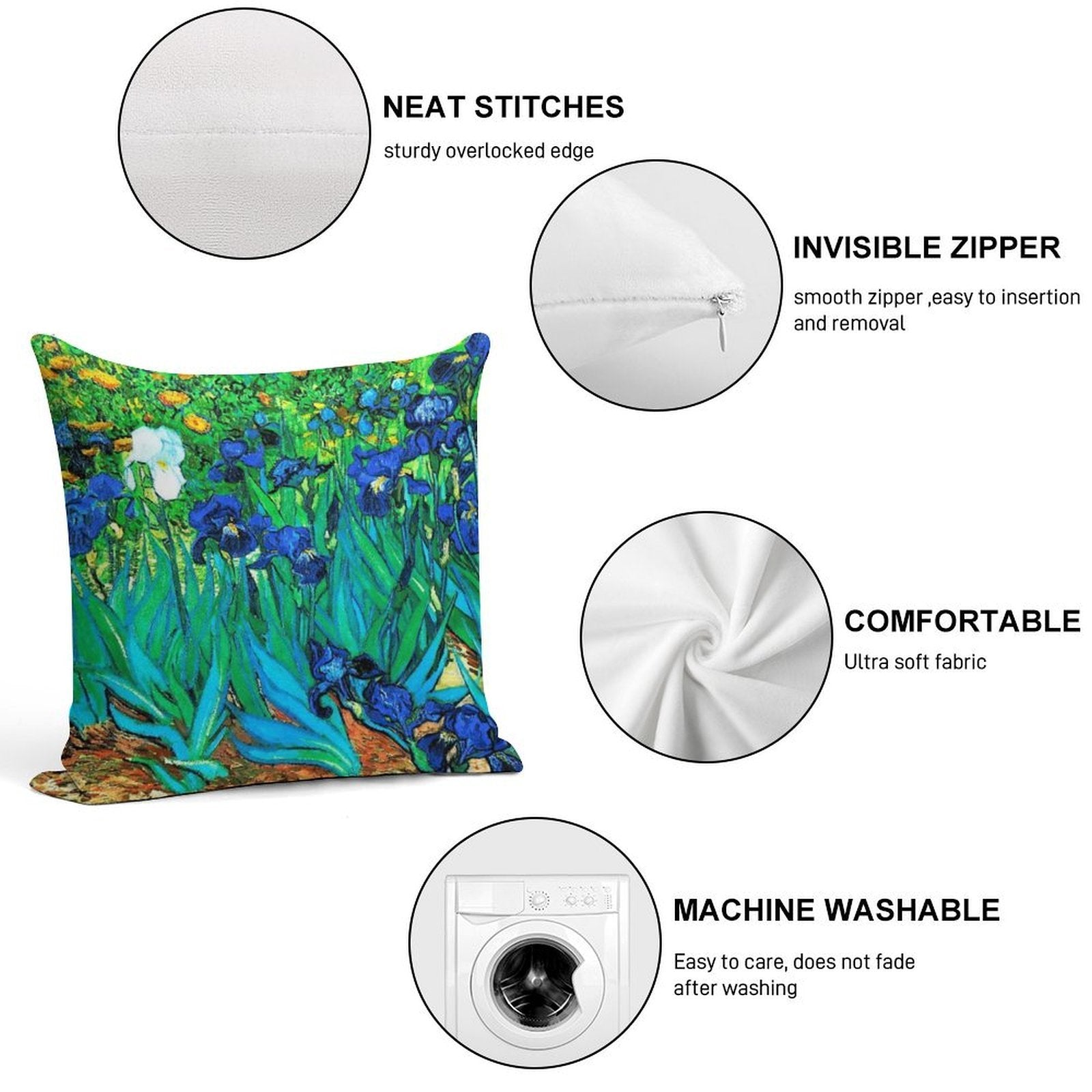 Van Gogh Garden Irises HDR Soft Ultra-Soft Texture Throw Pillow