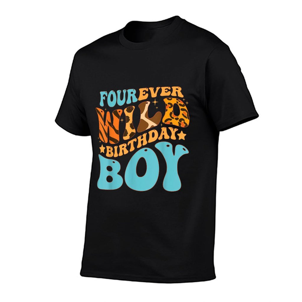 Four Ever Wild Birthday Boy Retro Groovy Safari Zoo Themed  Oversized Silhouette T-Shirt