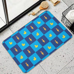 Rubber Chicken And Rubber Duck Blue Checkers Pattern  Dirt-Trapping Bath Mat