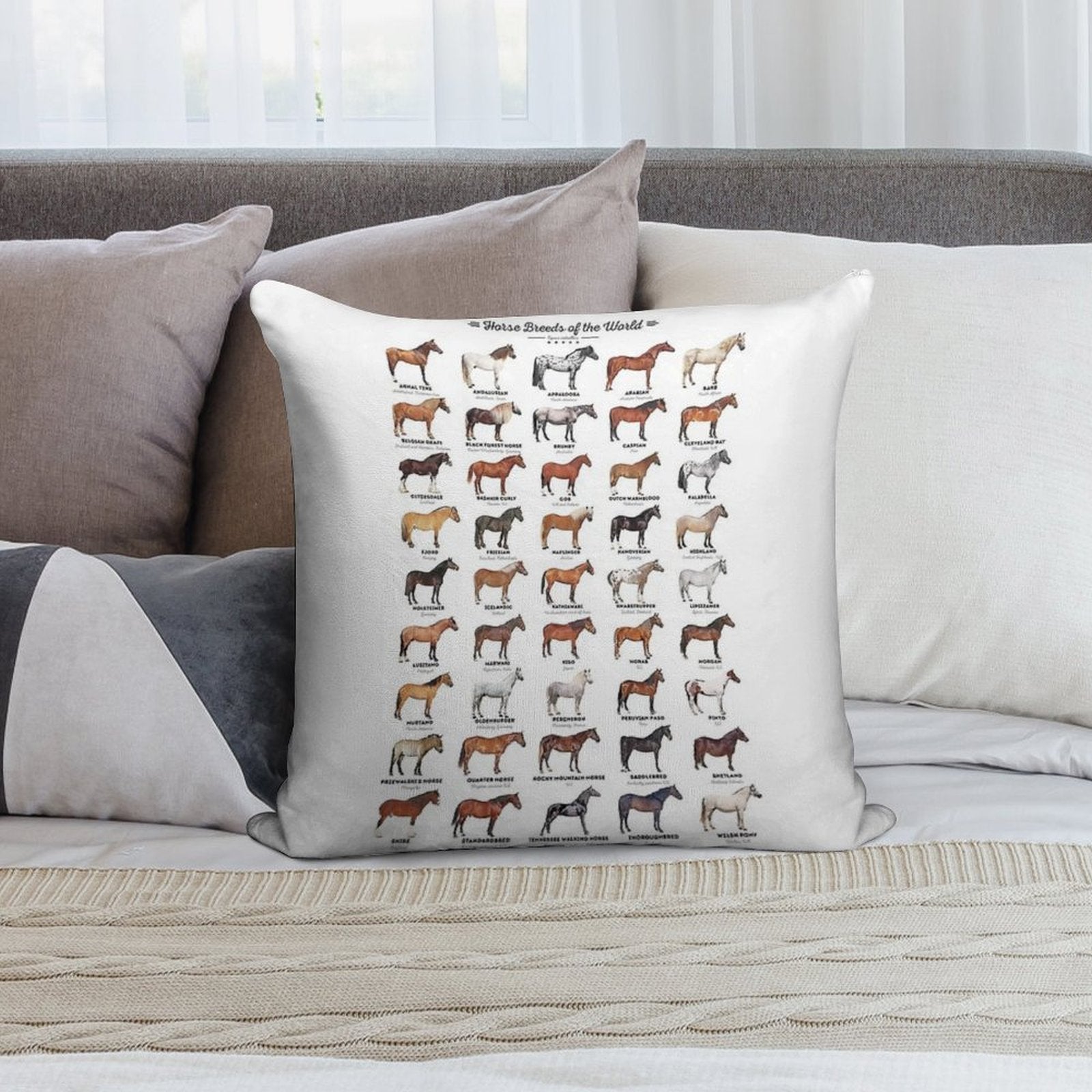 Horse Breeds Of The World Soft Skin-Friendly Throw Pillow