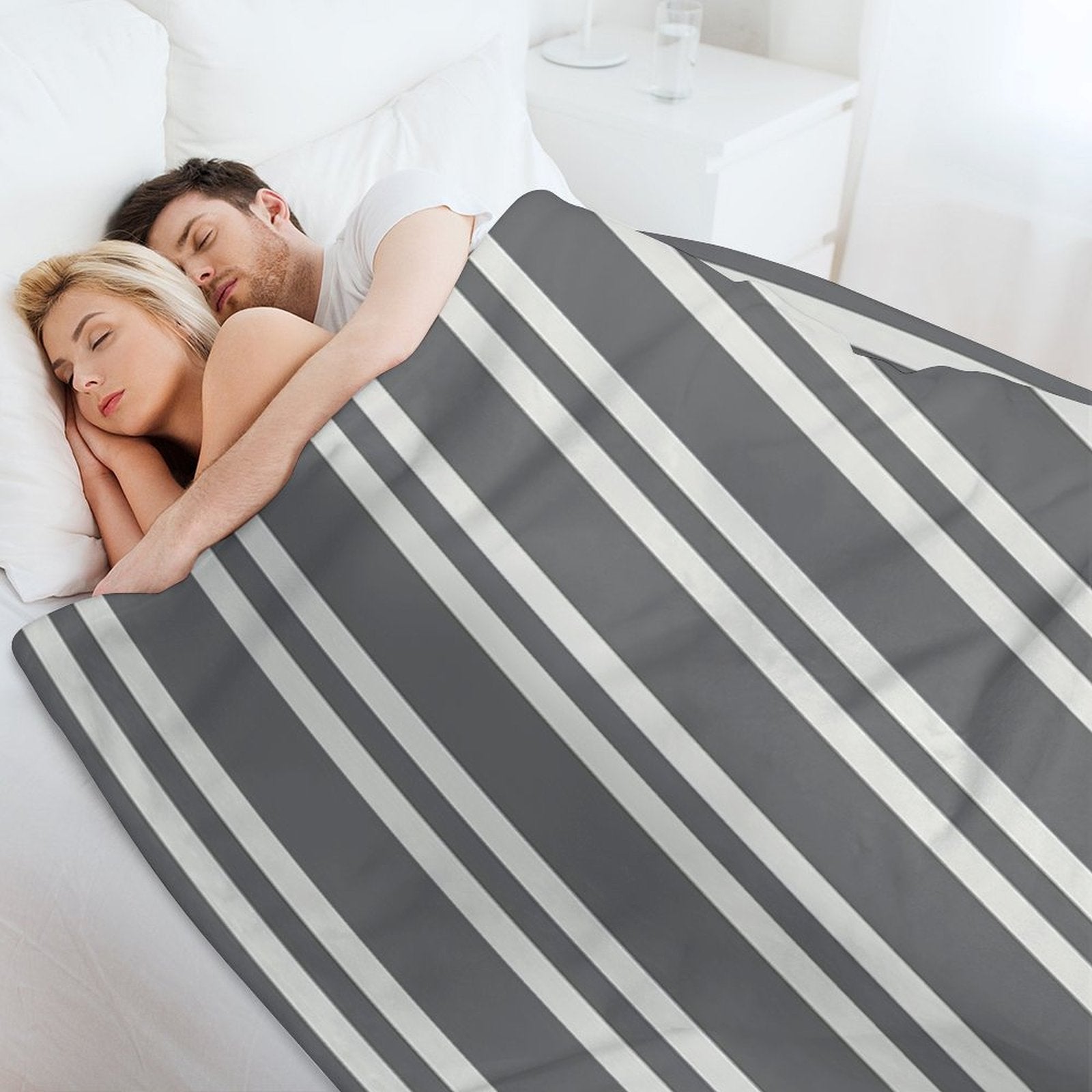 Gray Stripes Plush Throw Blanket