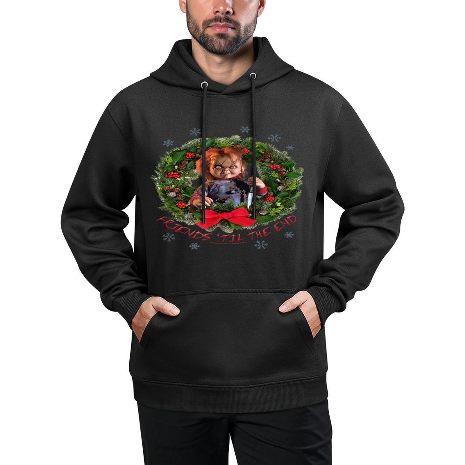 Chucky Christmas Wreath Friends Til The End Medium-Weight Fabric Hoodie