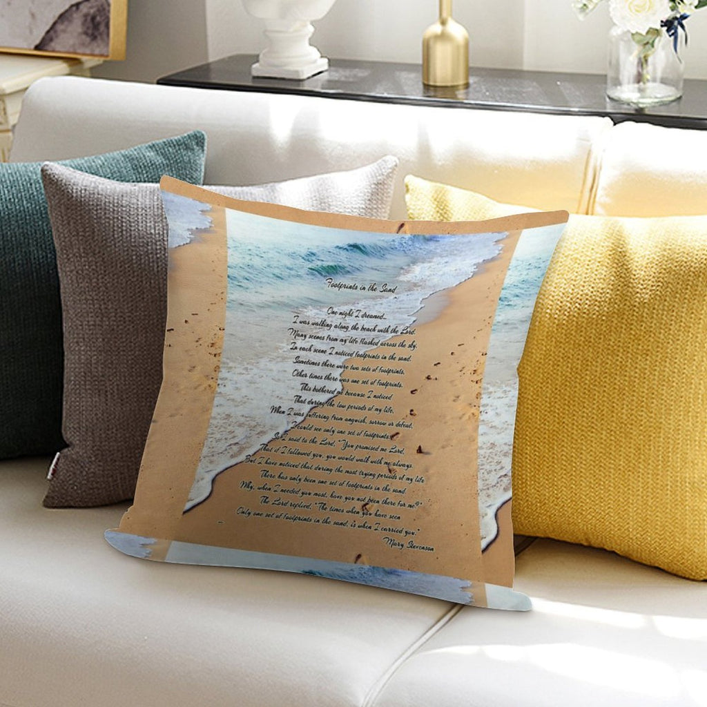 FootPrints in The Sand Soft Shrink-Resistant Throw Pillow