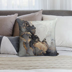 Marble Gray Black Gold Soft Washable Throw Pillow