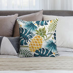 Golden Pineapple on Palm Leaves Foliage Soft Washable Throw Pillow