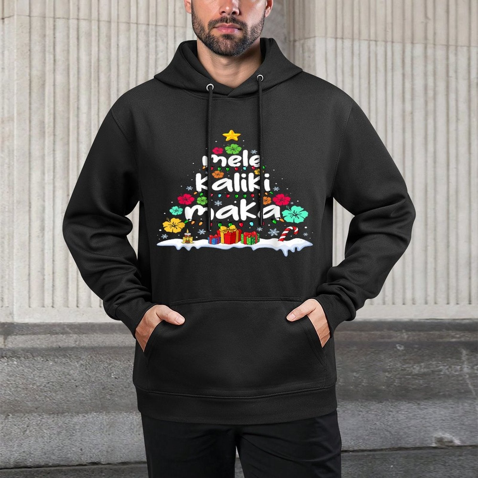 Mele Kalikimaka Tropical Christmas Hawaiian Santa Xmas Tree Pilling-Resistant Hoodie