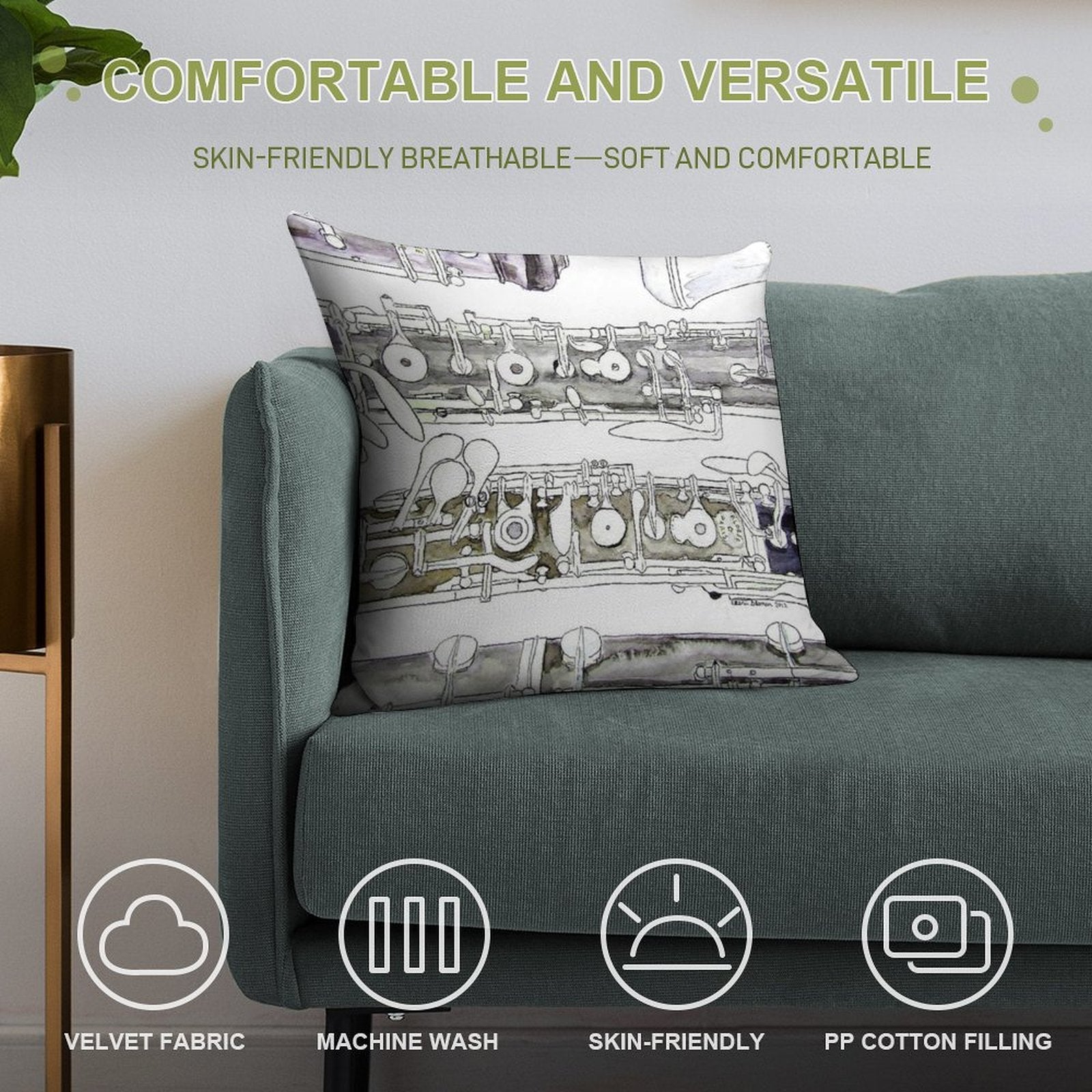 The Oboe Soft Home Decor Throw Pillow