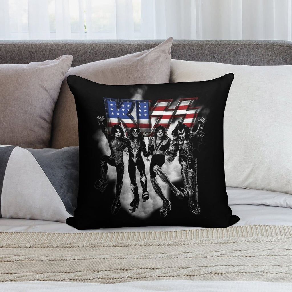 KISS ® The Band - Destroyer Black And White Fog USA Logo Soft Hidden Zipper Throw Pillow