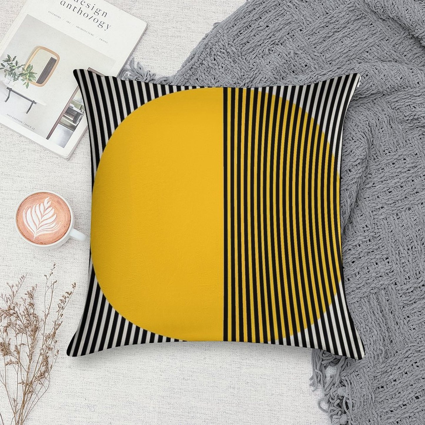 Bauhaus Exhibition Print, Bauhaus Wall Art Yellow Circle, Bauhaus Exhiebition Wall Decor Soft High-Density Material Throw Pillow