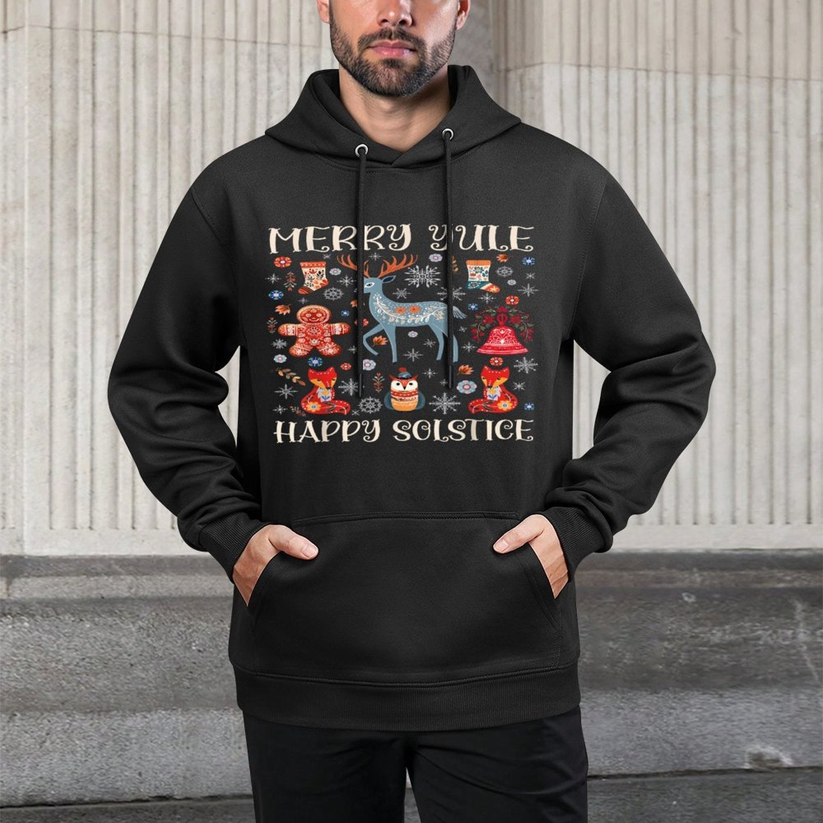 Merry Yule Happy Solstice Cottagecore Scandinavian Christmas Shrink-Resistant Hoodie