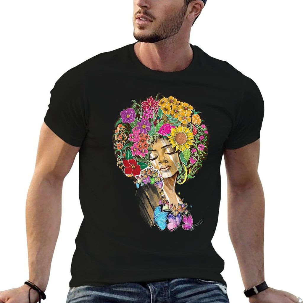 Afro Women Flowers Butterfly Latina African American Melanin  Moisture-wicking T-Shirt
