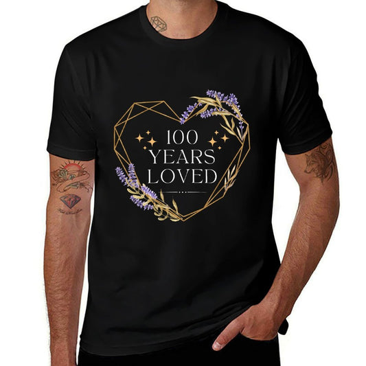 100 Years Loved Cool Flower Heart Frame 100th Birthday HBD  Graphic-printed T-Shirt