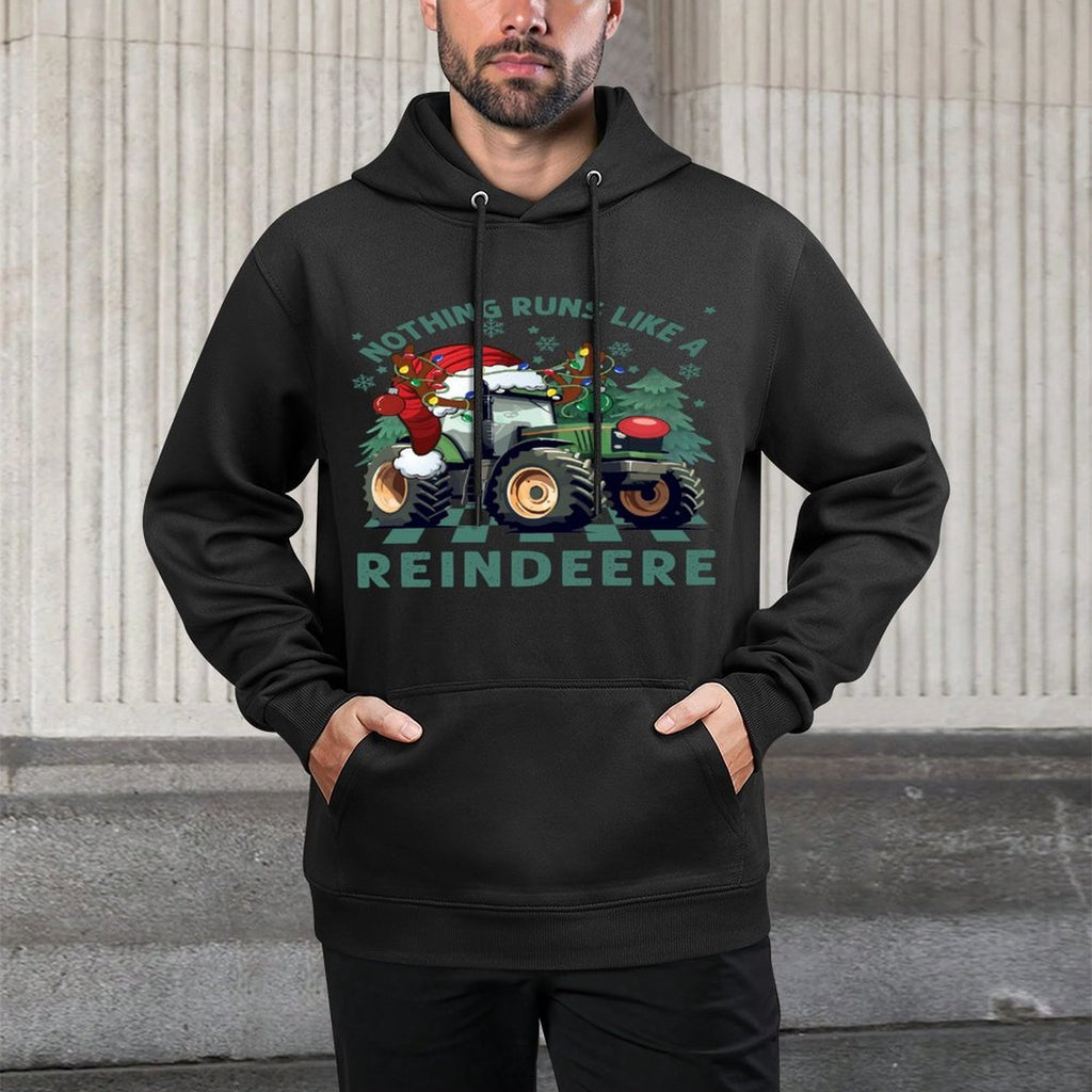 Merry Christmas Nothing Run Like Reindeer Santa Hat Tractor Breathable Fabric Hoodie