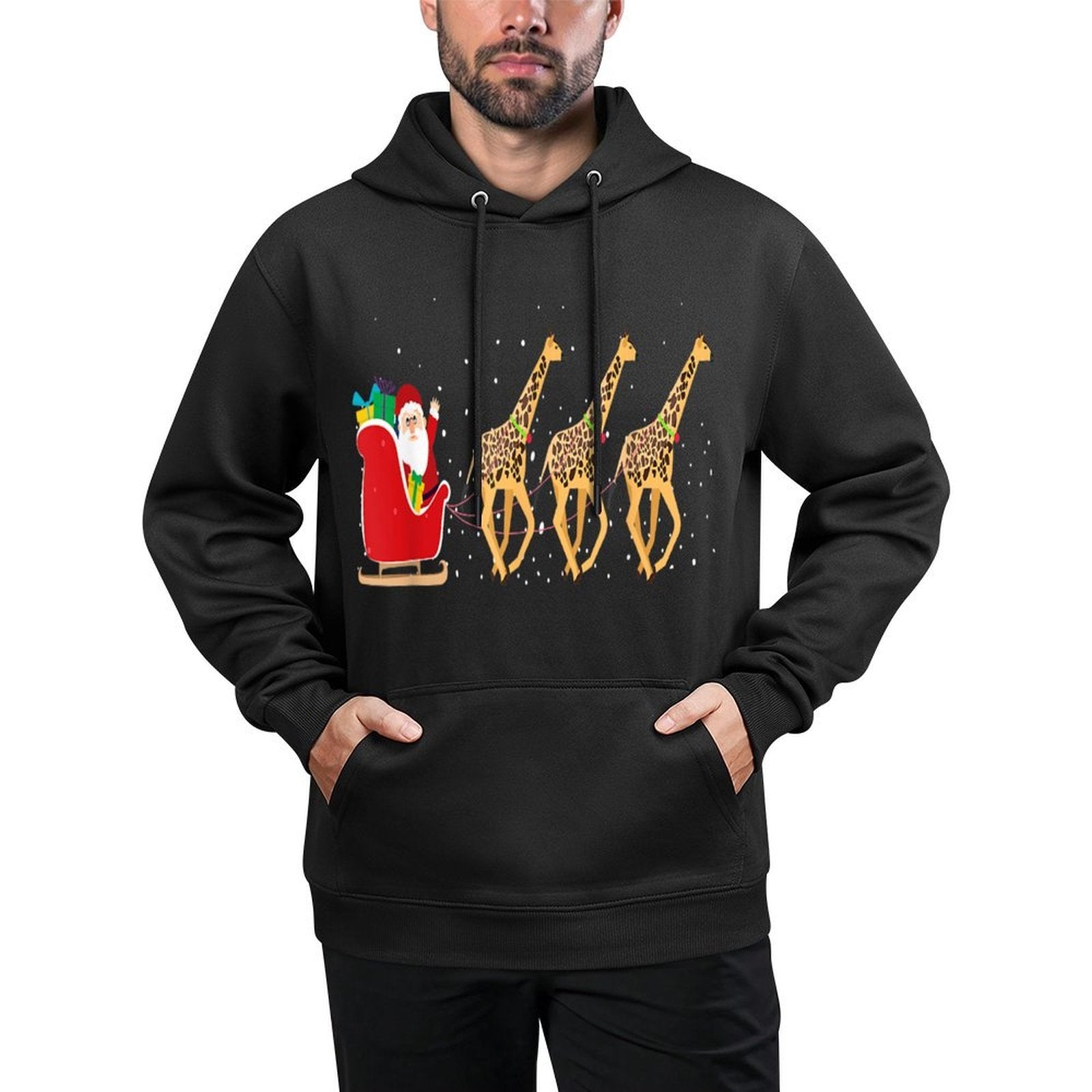 Giraffe Santa Christmas Sleigh - Funny Giraffe Xmas Breathable Fabric Hoodie