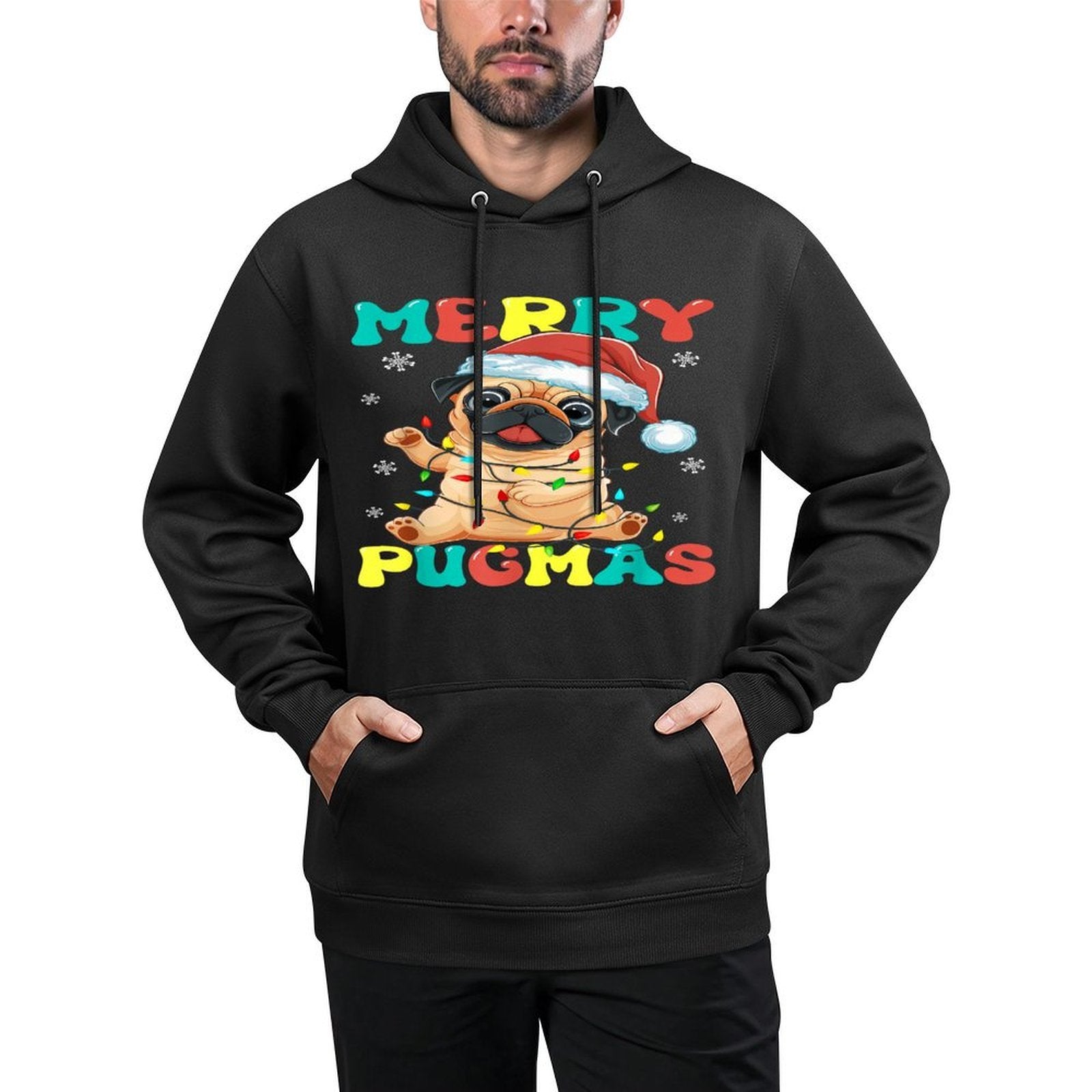 Merry Pugmas Pug Christmas Santa Pug Xmas Lights Dog Lover Casual Wear Hoodie