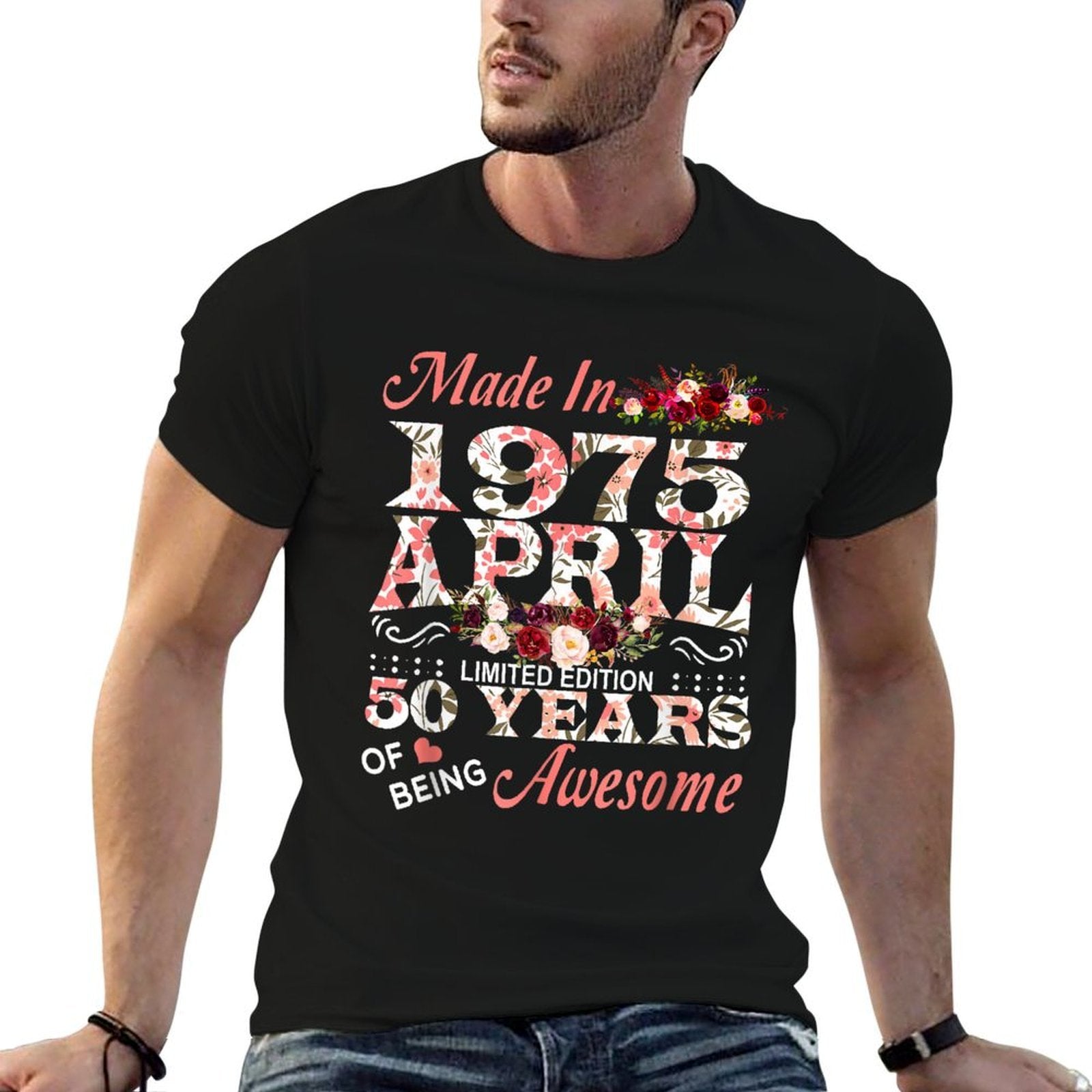 Made In April 1975 Limited Edition 50th Birthday For Women  Ribbed Collar T-Shirt