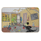 A Tuxedoed Dinosaur Helps Evict Rowdy Party-goers.  Odorless Bath Mat