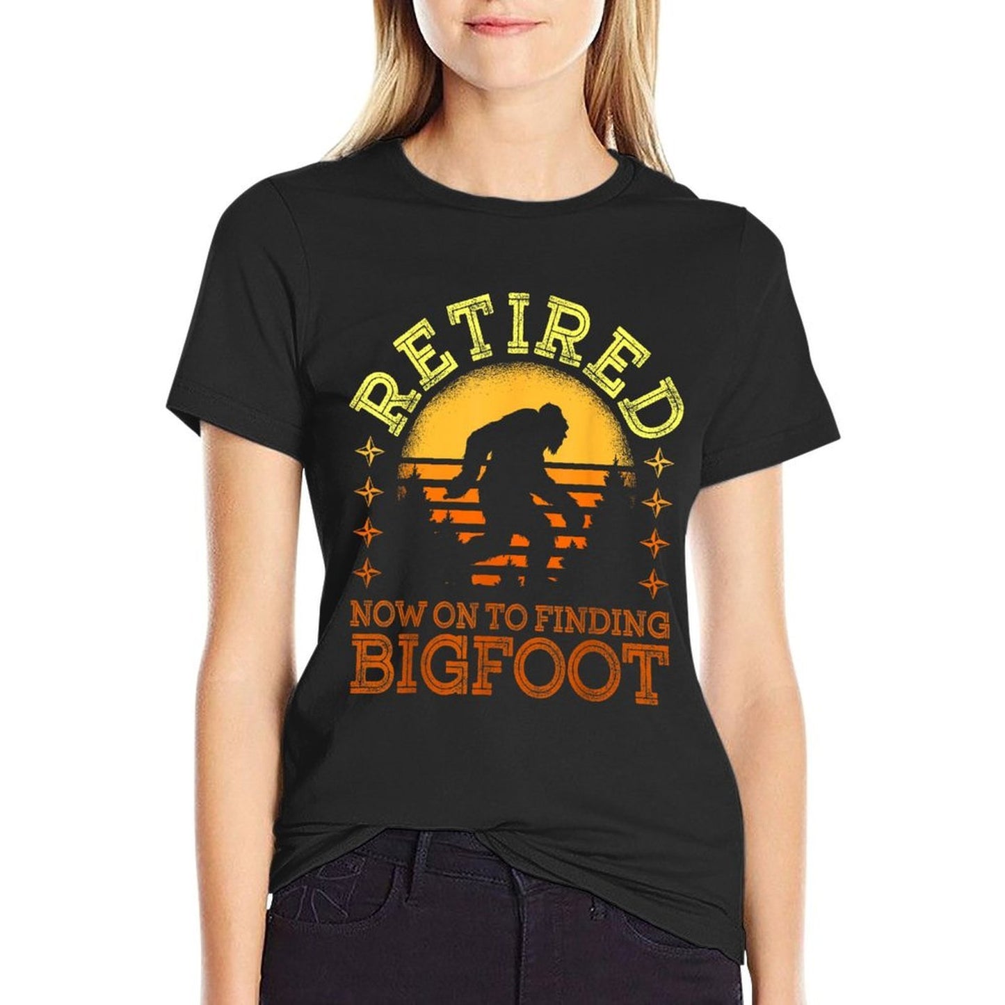 Retro Retired Finding Bigfoot Retirement Sasquatch Saying  Fade-proof Color T-Shirt