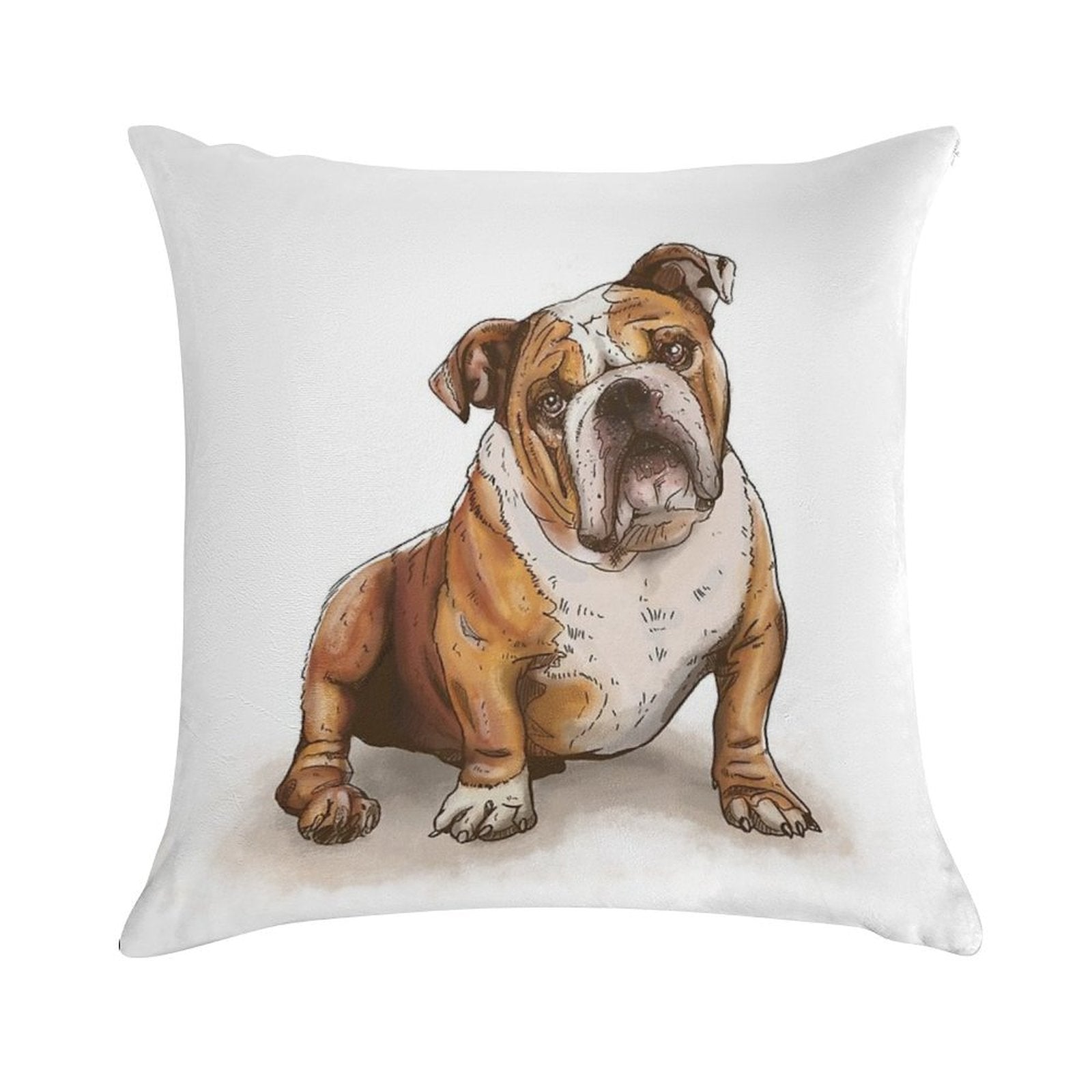 English Bulldog Illustration Soft Bedroom Essential Throw Pillow