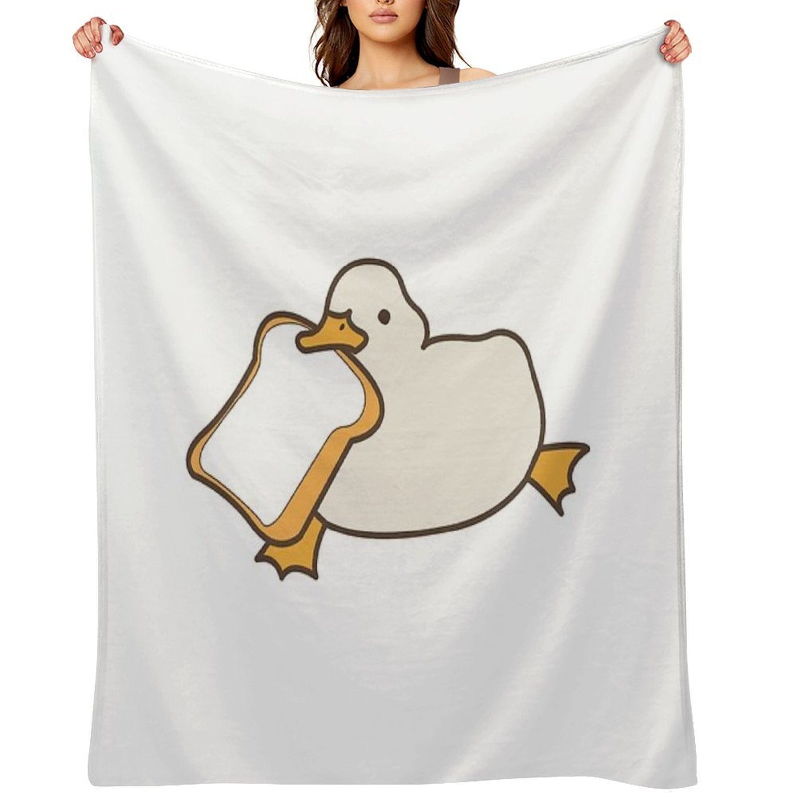 Cute Duck with Bread Yellow Funny Kawaii Animals Travel-friendly Throw Blanket