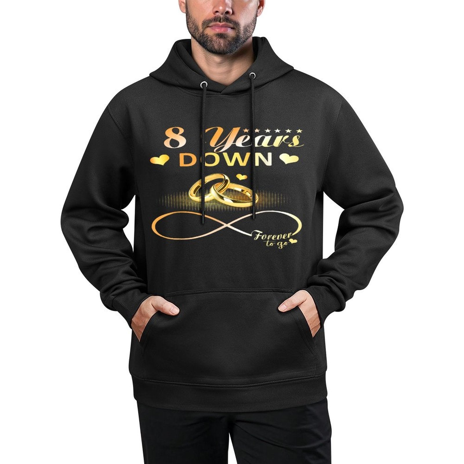 8 Years Down Forever to Go Couple 8th Wedding Anniversary Medium-Weight Fabric Hoodie