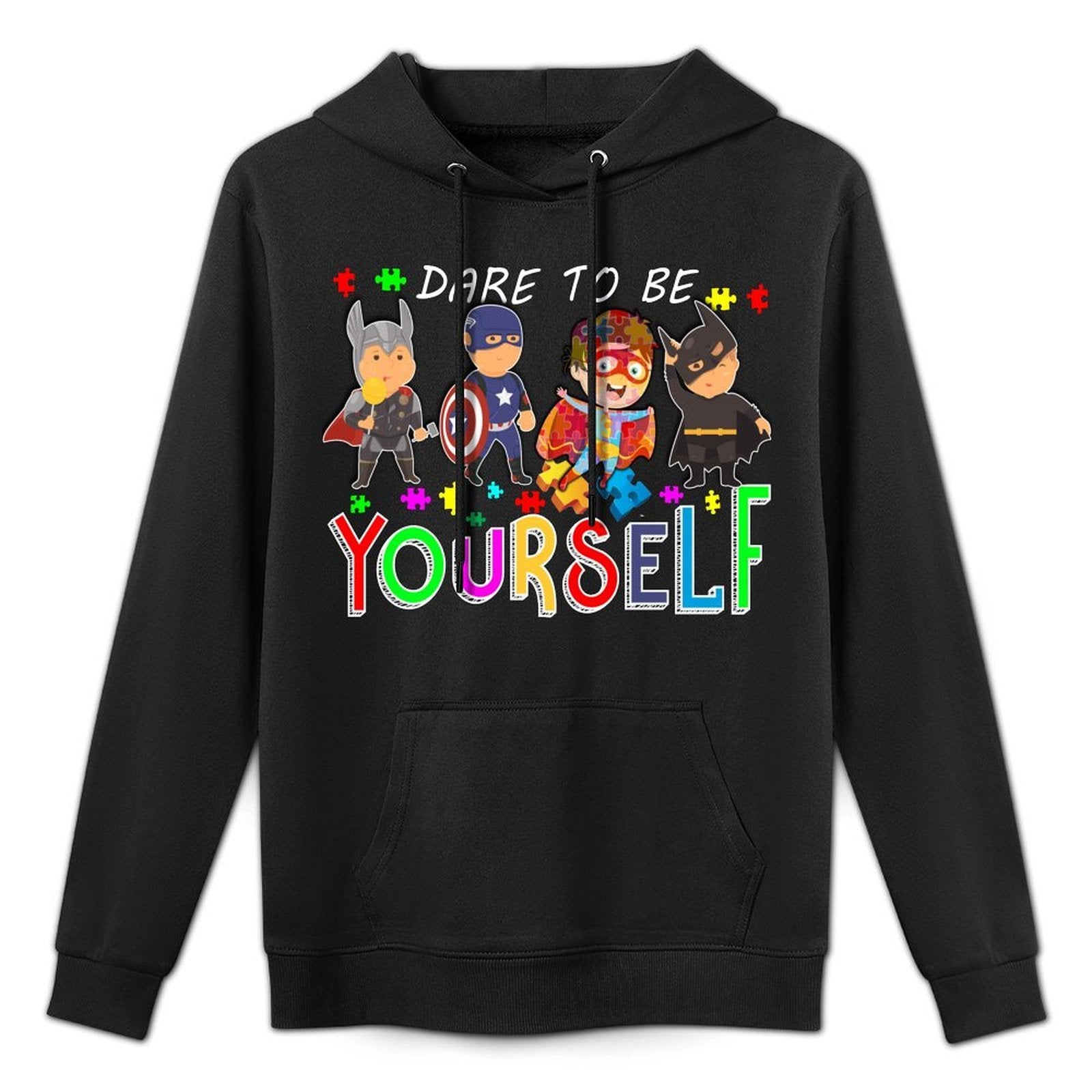 Dare to Be Yourself Autism Awareness Superheroes Men Women Cotton-Polyester Blend Hoodie