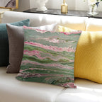 Pink And Green Striped Pour Soft Reinforced Edging Throw Pillow