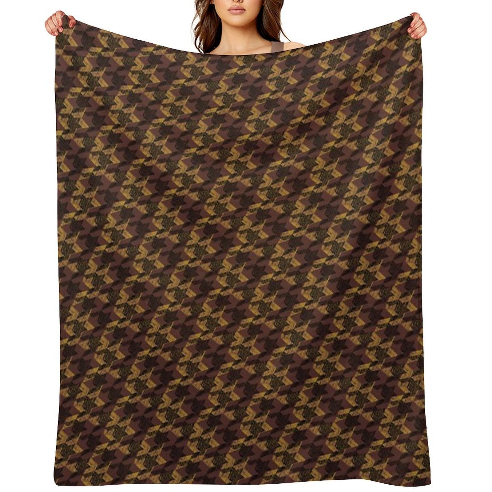 Houndstooth Brown Luxurious Pattern Anti-pilling Throw Blanket