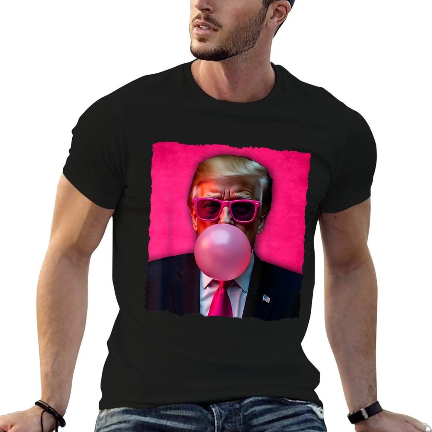 Trump Bubble Gum Pink Sunglasses Funny  Summer-ready Fabric T-Shirt