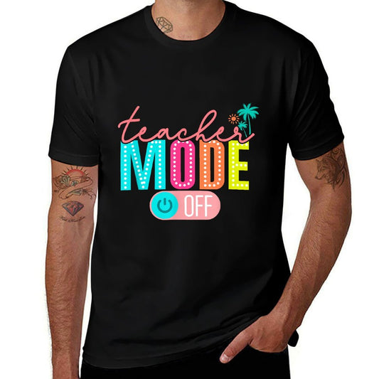 Retro Teacher Mode Off Happy Last Day Of School Hello Summer  Ribbed Collar T-Shirt