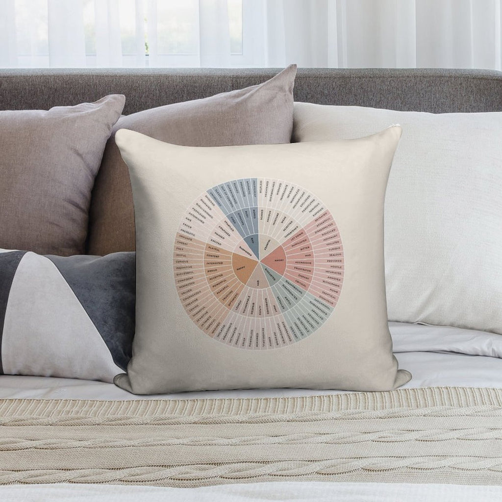 Wheel of Emotions + Feelings  Earthy + Monochrome on Sand  American English  Original Soft Short Plush Fabric Throw Pillow