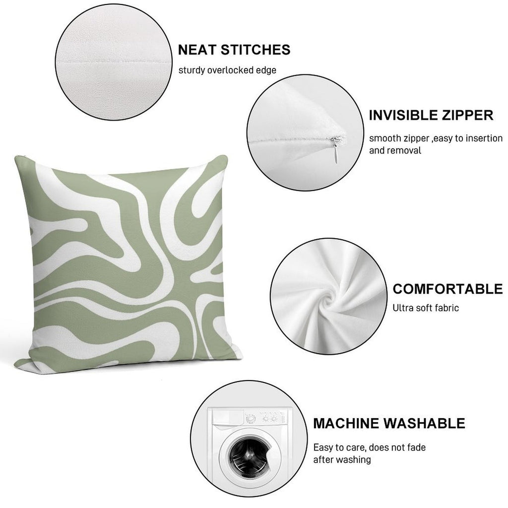Liquid Swirl Abstract Pattern in Sage Green And White Soft Home Decor Throw Pillow