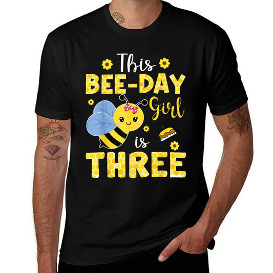 This Bee-Day Girl Is Three 3 Years Old 3rd Birthday Kids  Moisture-wicking T-Shirt