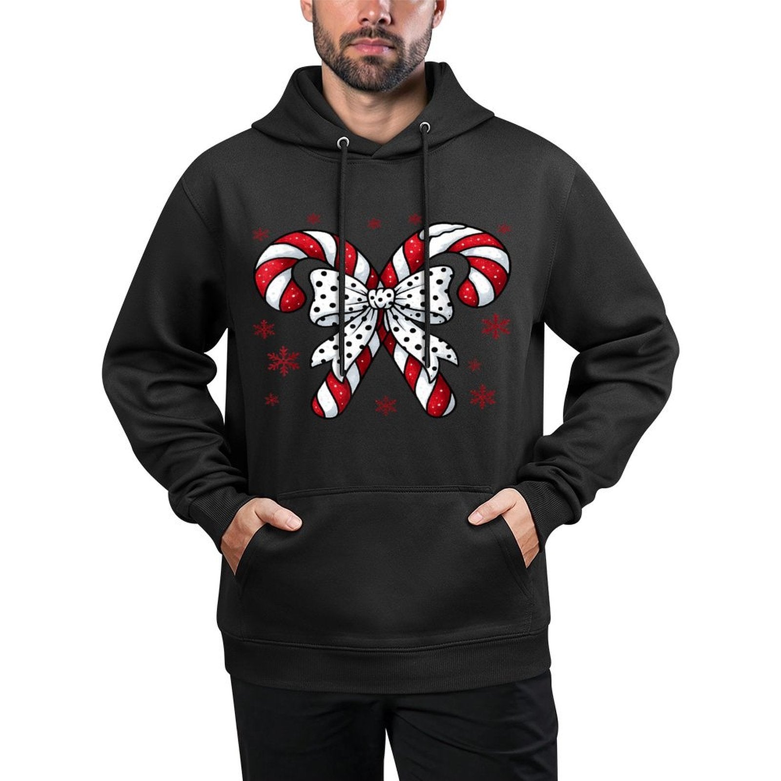 Candy Cane Christmas Season Girls Womens Retro Coquette Bow Cotton-Polyester Blend Hoodie