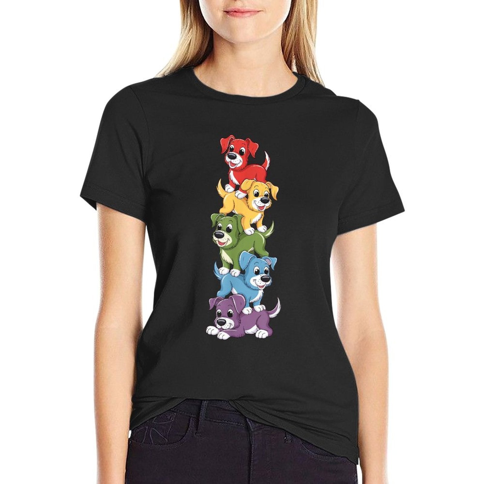 Vintage LGBT Dog Stack Rainbow Gay Pride For Dog Lover  Graphic-printed T-Shirt