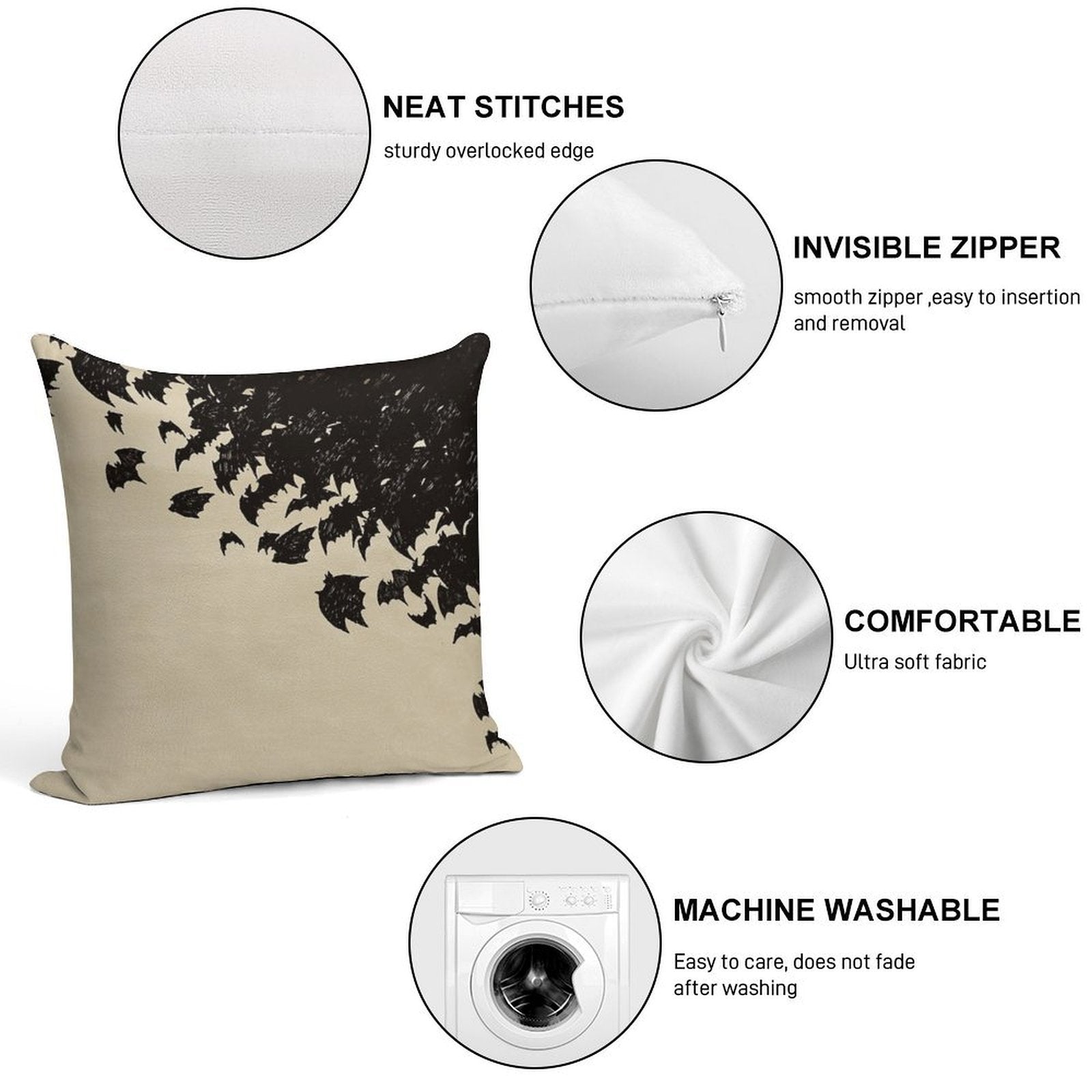 Bat Swarm Soft Bedroom Essential Throw Pillow