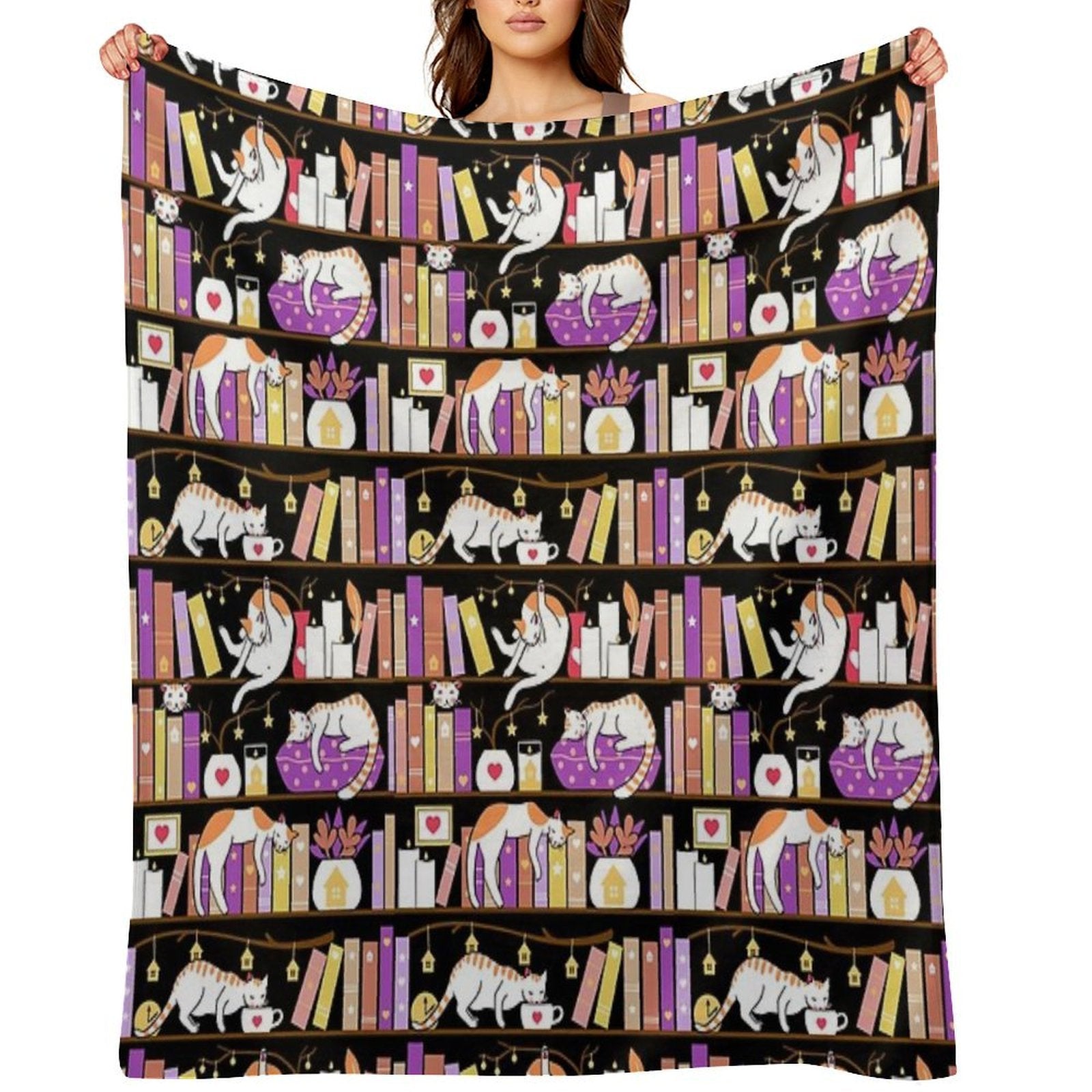 Library Cats - Dreamy Violet Sustainable Throw Blanket
