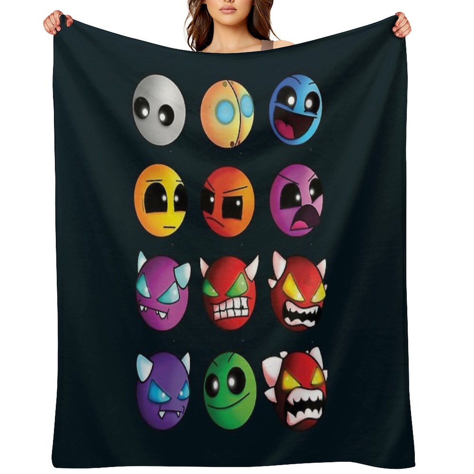 Geometry Dash Difficulty Demon Faces Lightweight Throw Blanket