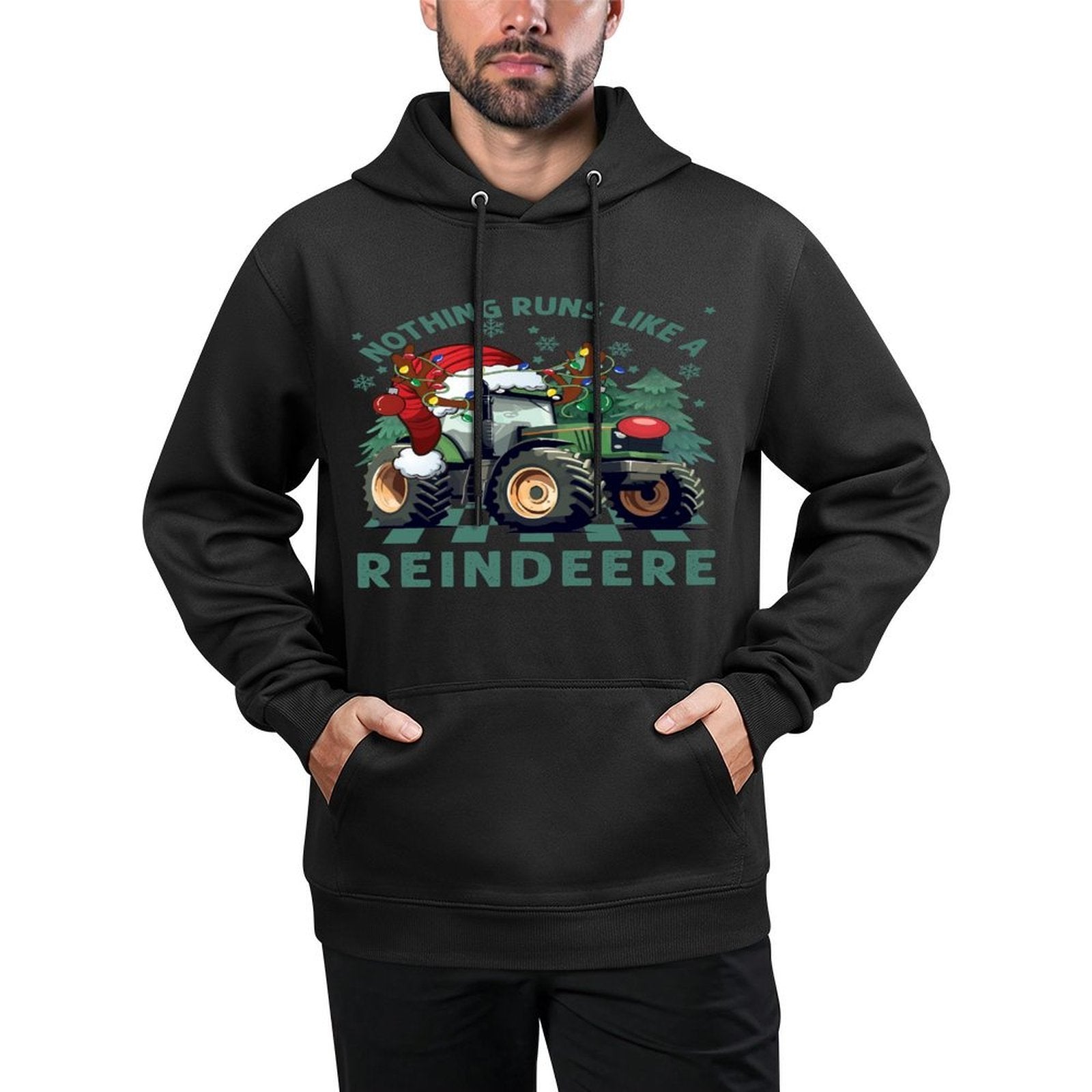 Merry Christmas Nothing Run Like Reindeer Santa Hat Tractor Breathable Fabric Hoodie