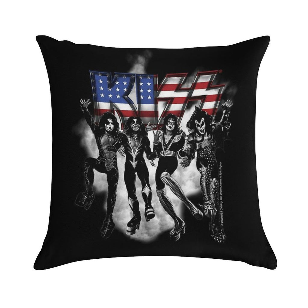 KISS ® The Band - Destroyer Black And White Fog USA Logo Soft Hidden Zipper Throw Pillow