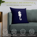 White Seahorse On Navy Blue Soft Easy Maintenance Throw Pillow