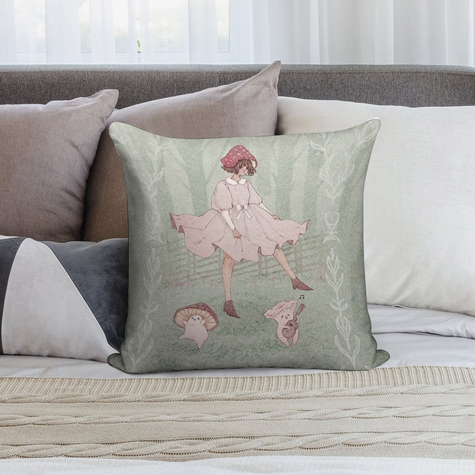 Dancing Mushrooms Soft Multiple Sizes Throw Pillow