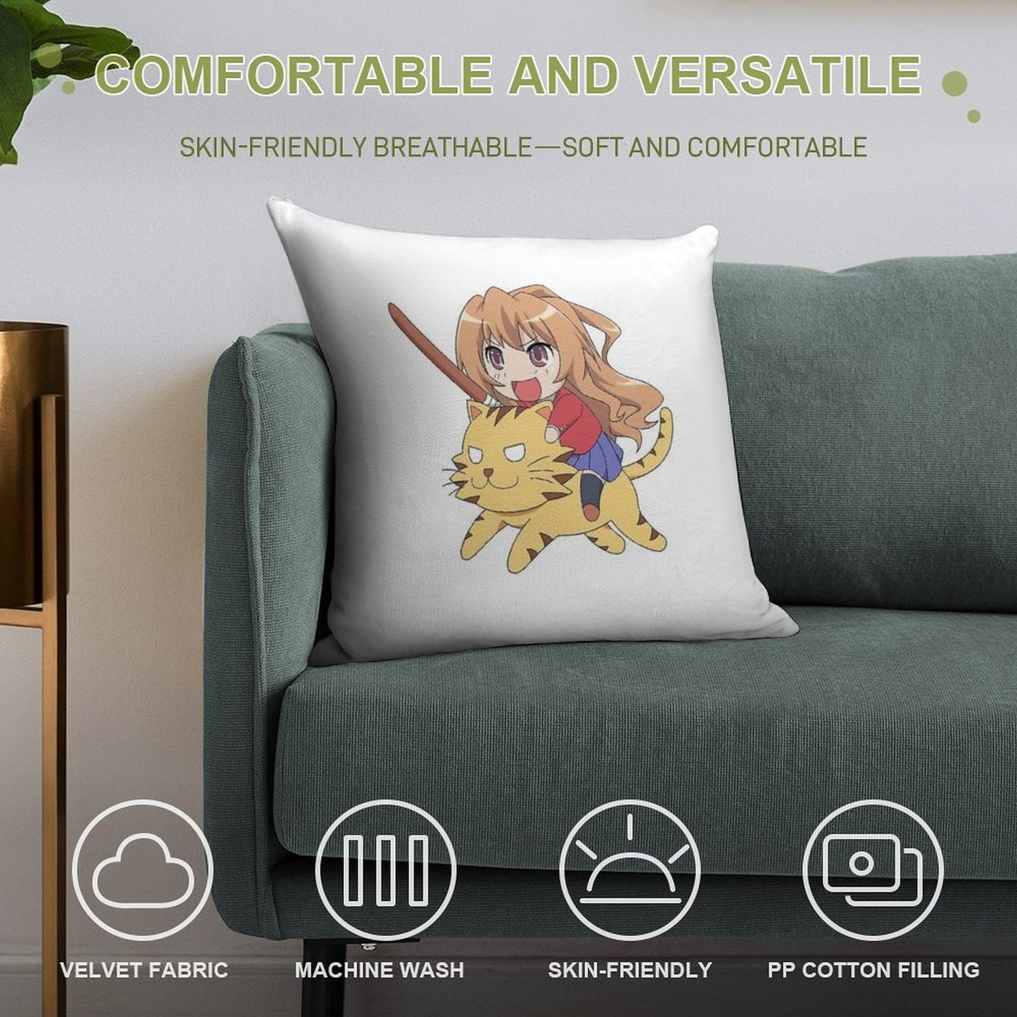 Toradora Taiga Tiger Soft Washable Throw Pillow