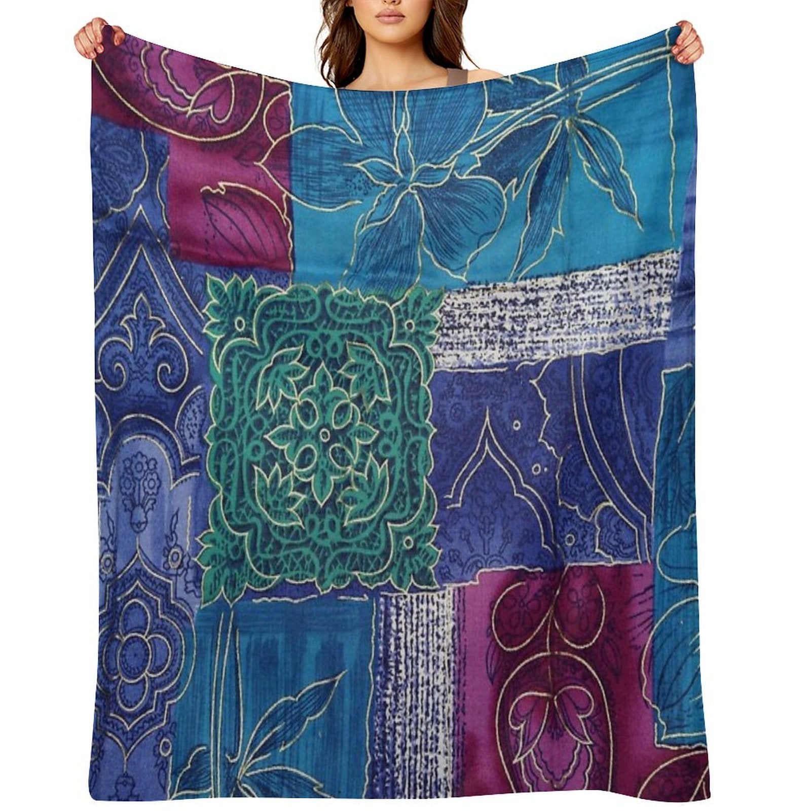 Colored Floreal Patchwork Velvety-soft Throw Blanket