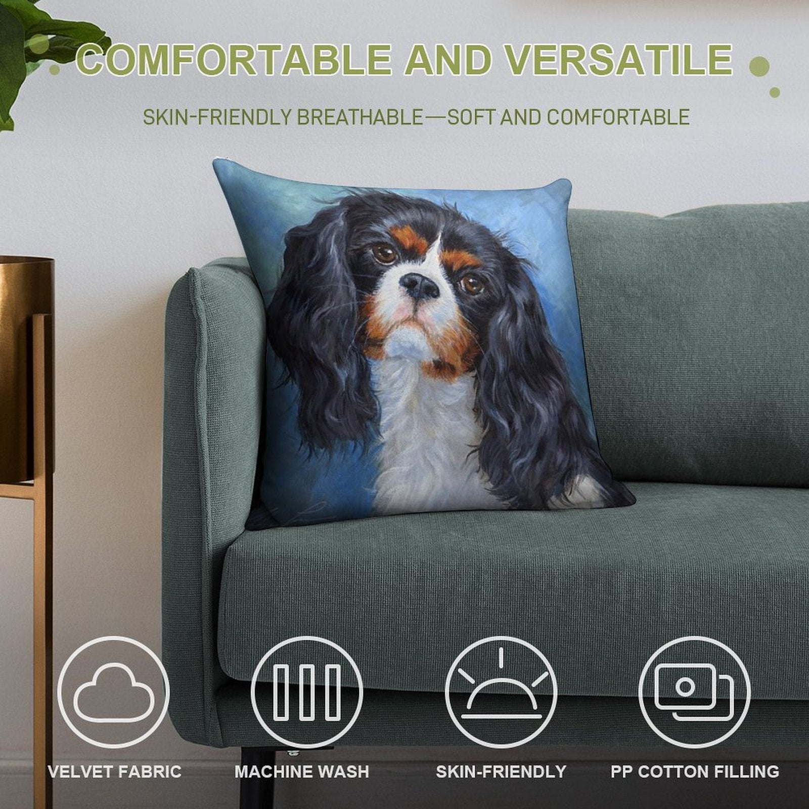 Cavalier King Charles Spaniel Soft Hidden Zipper Throw Pillow