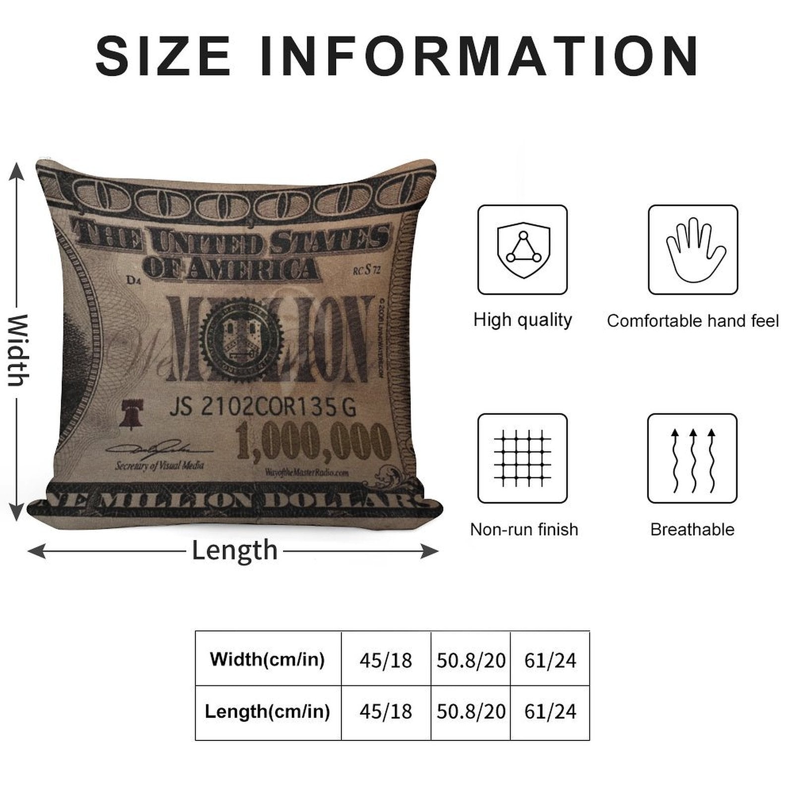 1 Million Dollar Bill Soft Durable Construction Throw Pillow
