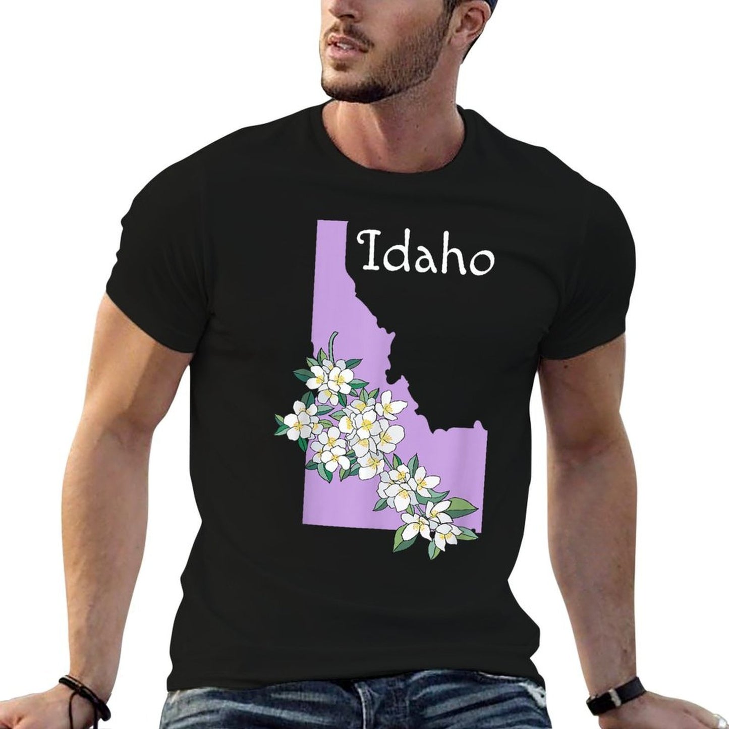 State of Idaho Syringa Flower  Polyester Blend T-Shirt